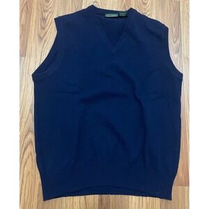 Neil Martin Sweater Vest Mens Medium Lambswool Navy V-Neck Knit